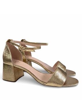 NWOB J. Crew Penny Metallic Gold Block Heel Open Toe Ankle Strap Sandals Size 10